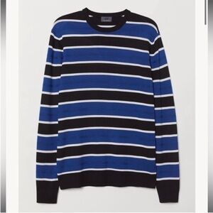 H&M wool-blend blue and black striped crewneck sweater​​